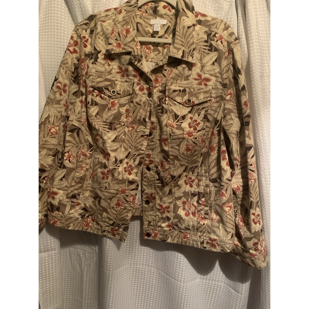 Charter Club Woman 2x Cotton Natural Stretch Tan Floral Blazer Jacket‎